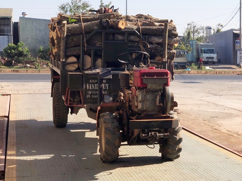 Máy kéo chở gỗ, phục vụ vận chuyển trong đường rẫy